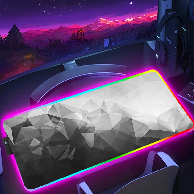 With Backlit Game Mouse Mat RGB Geometric Mouse Pad LED Large Gaming Mousepad Gamer Art Rubber Desk Mat HD Print Keyboard Pads