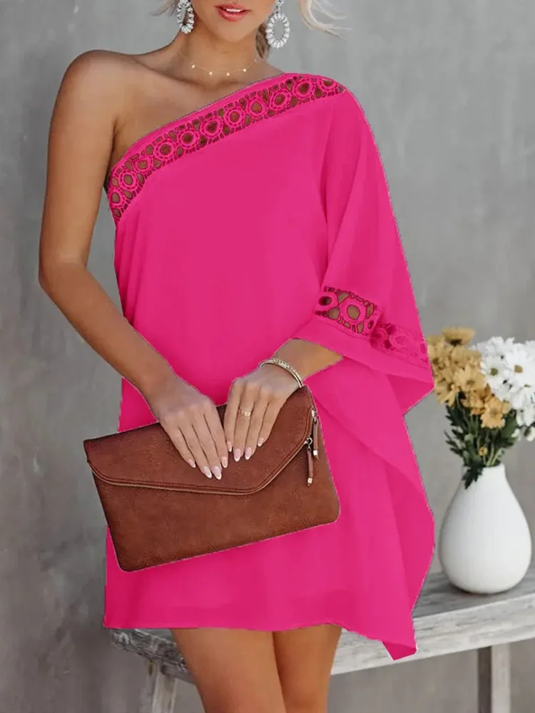 

Вечернее модное контрастное кружевное Повседневное платье на одно плечо, женское дизайнерское мини-платье с длинным рукавом, простое платье 2023