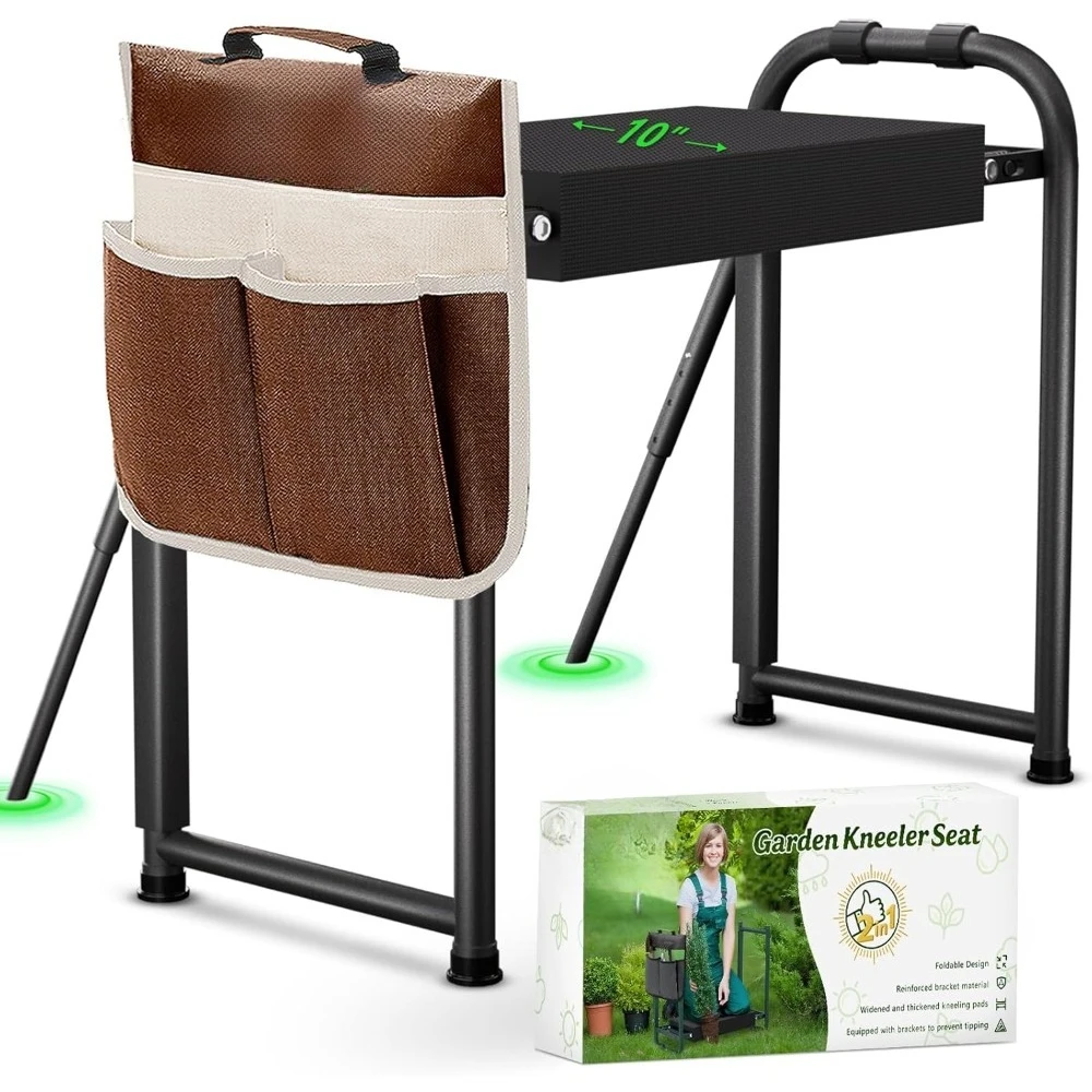 

US Shipping Heavy Duty Garden Kneeler and Seat Foldable Gardening Stool with Support Legs Thick Pad Large Tool Organizer Bag