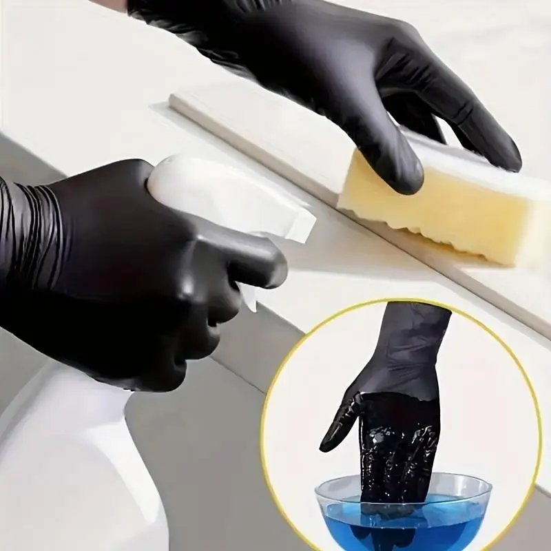 

100PCS Disposable Black Nitrile Gloves For Household Use Latex Free Powder Free Cleaning Gloves Tattoo Hairdressing Tools