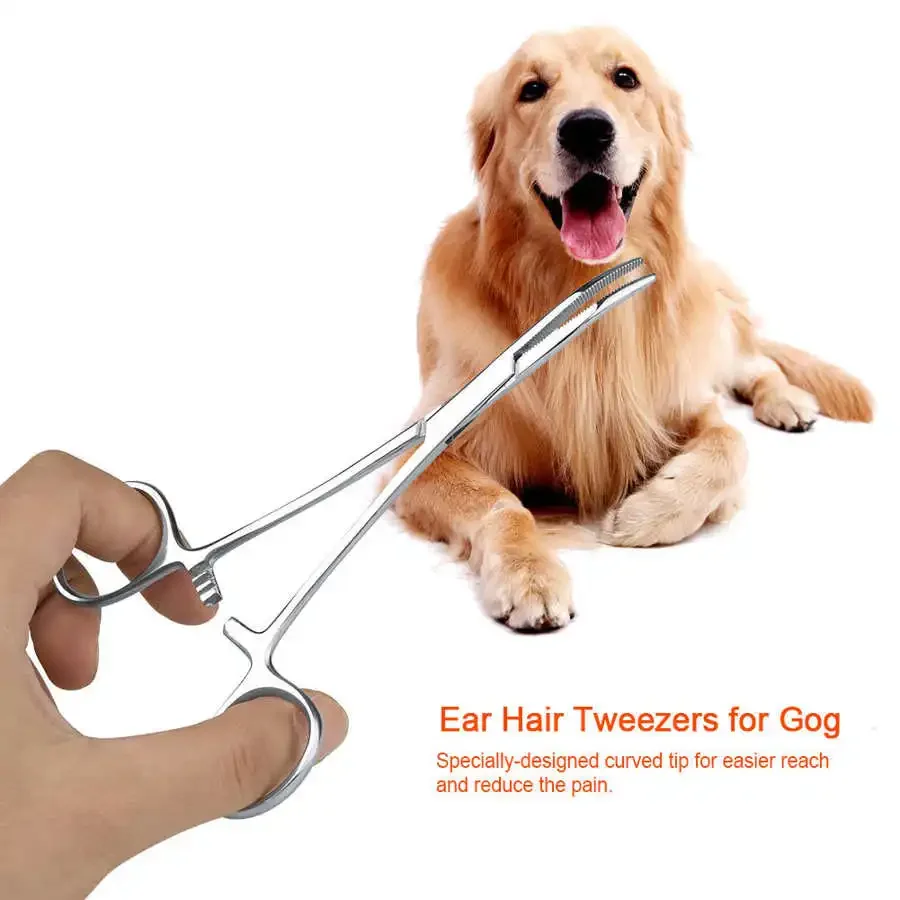 Pet Cat Dog Hemostasis & Hair Removal Tweezers Ear Cleaning Clamp Needle Seat For Pet Hair Cleaning Ear Hair Tweezer Hand To Dog