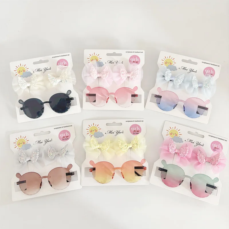 

Girls Hair Accessories Transparent Sweet Sunglasses Hairpin Set New Children's Three-dimensional Floral Hairpin