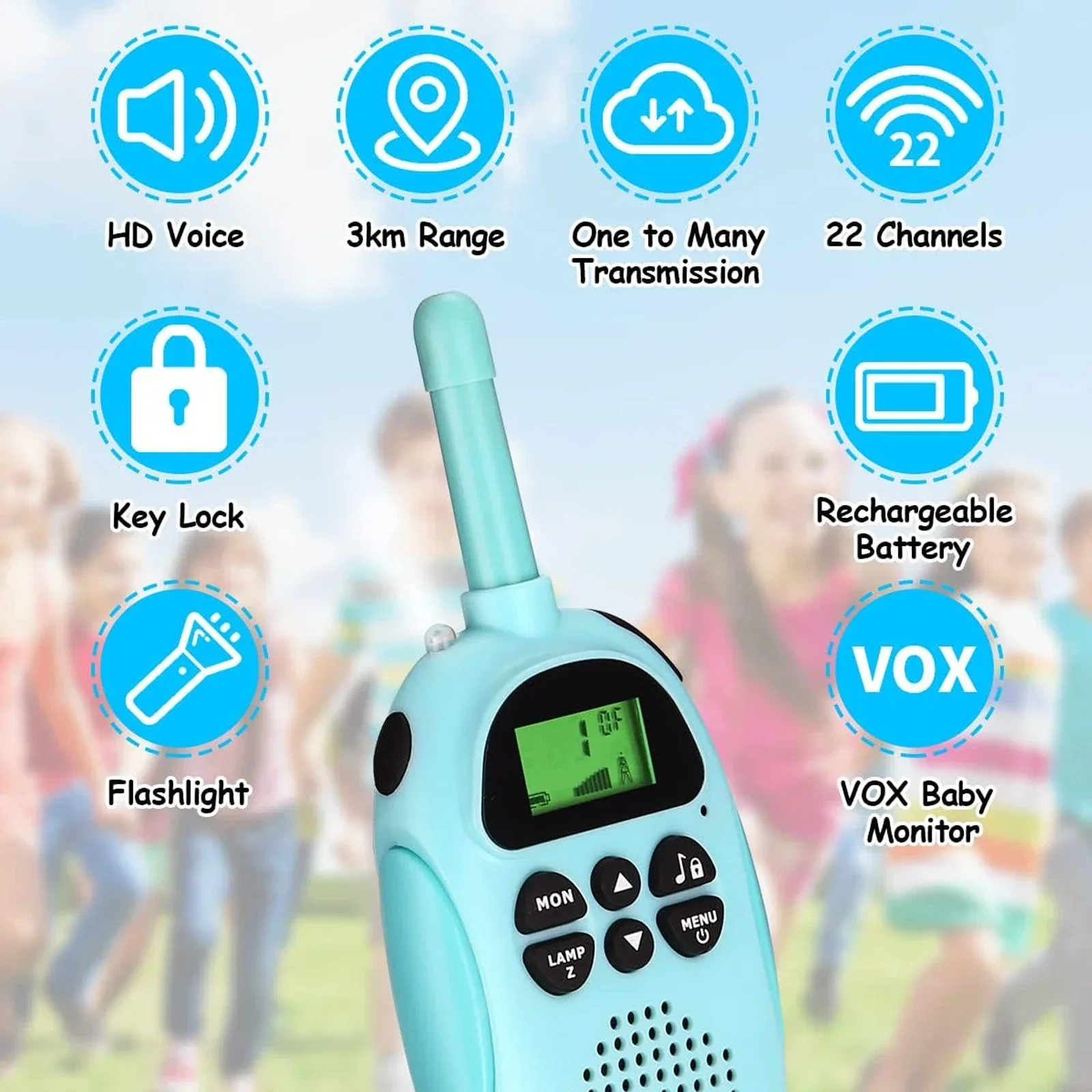 2 Pcs Walkie Talkies สําหรับของเล่นเด็กแบตเตอรี่ Walkie Talky 22 ช่อง 2 ทิศทางวิทยุ 3KM ยาวสําหรับของขวัญเด็ก