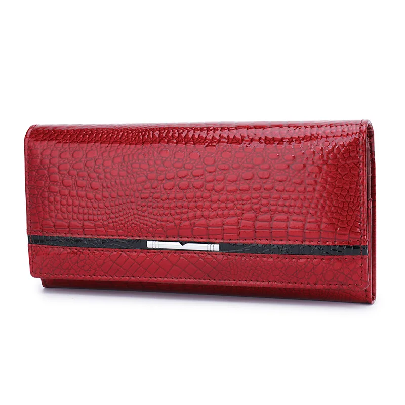 Russian Long Alligator Pattern Cowhide Leather Women Wallet Elegant Large Capacity Purse for Ladies