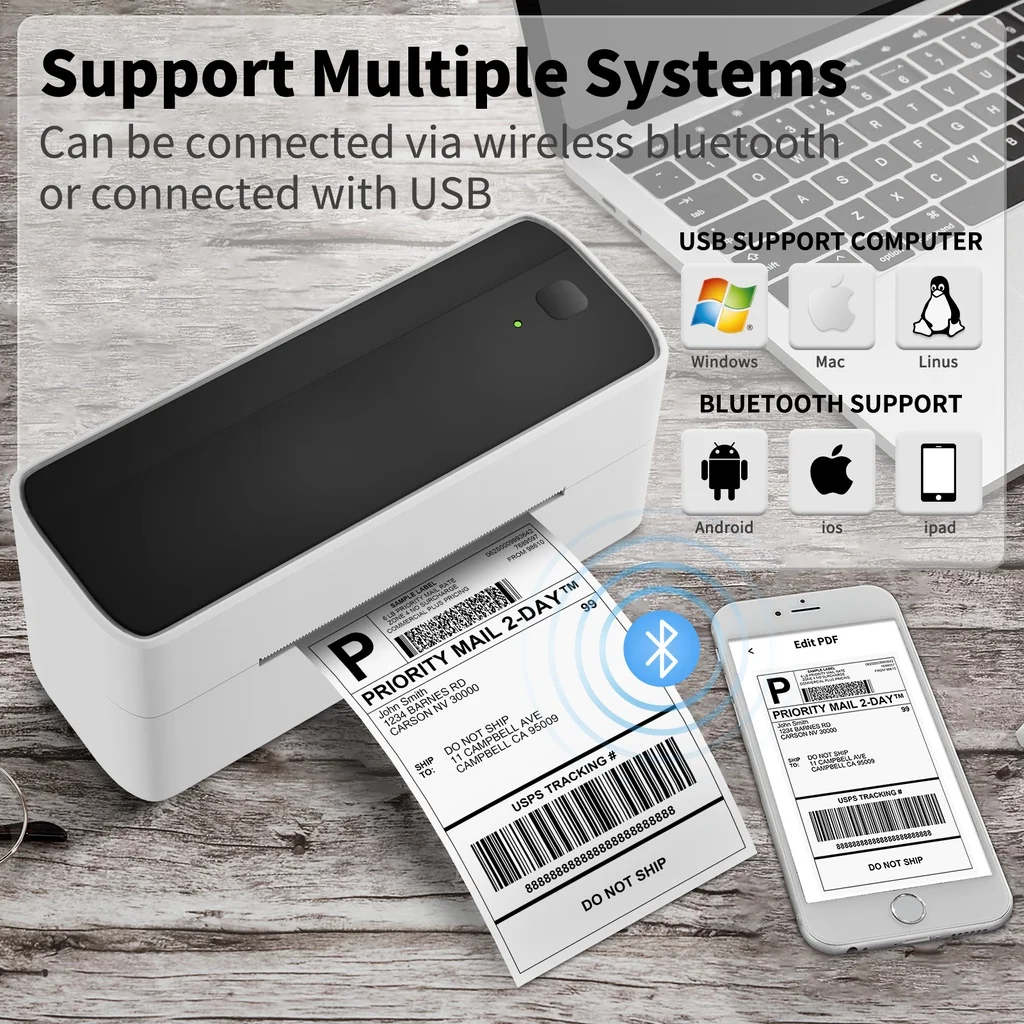 Bluetooth Thermal Label Printer Shipping Label Printer Support with iPhone&Android&Mac&Windows Widely Used Box Label Price Tag