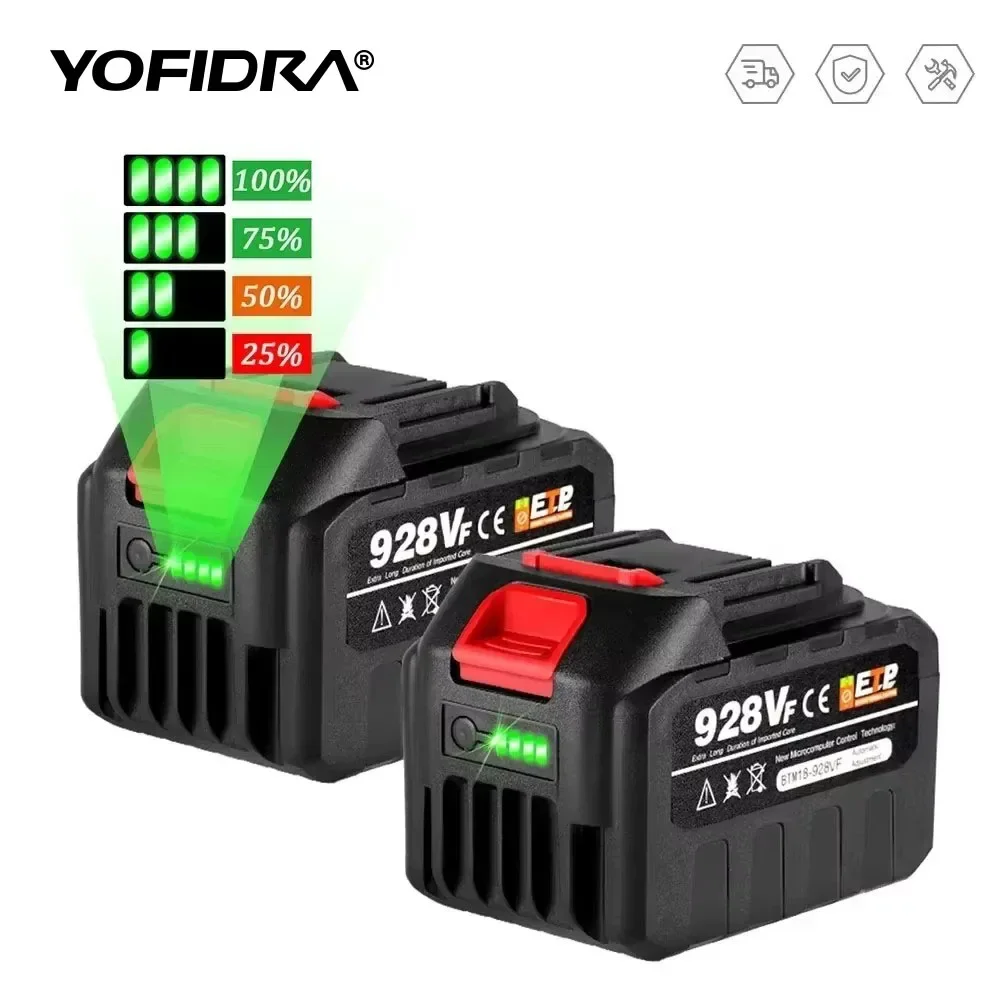 Yofidra 18v-21v 15000mah bateria de lítio recarregável plugue da ue para motosserra sem escova furadeira elétrica chave elétrica ferramenta sopradora