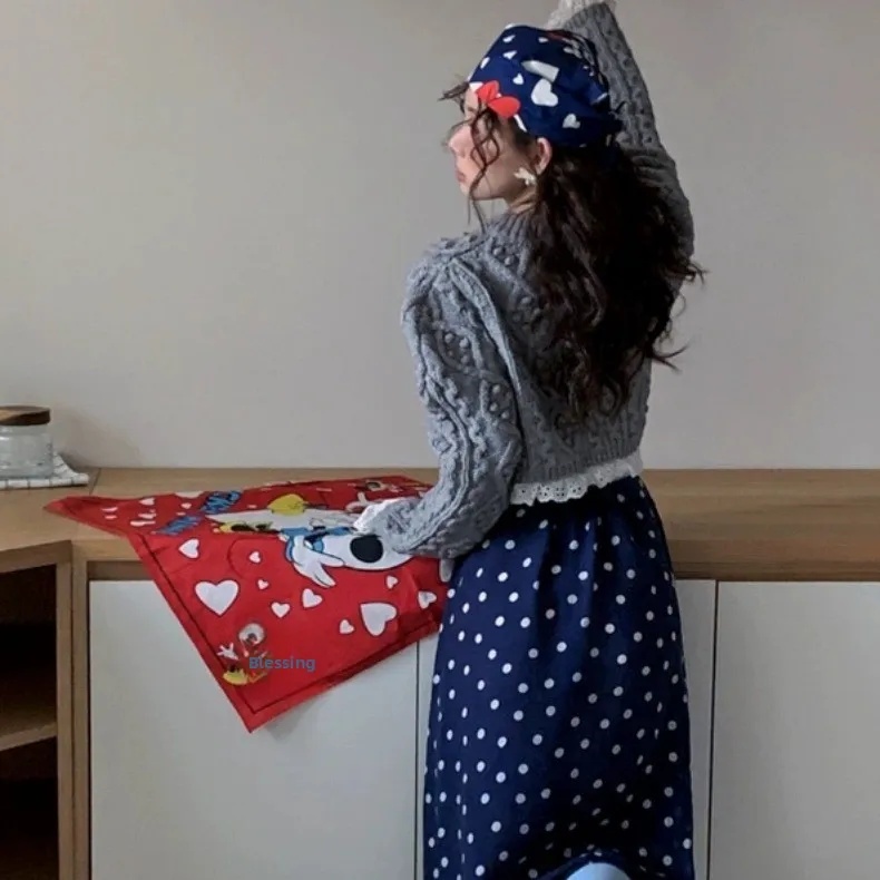 Suéter de Punto Dulce y Juguetón para Mujer con Ribete de Encaje y Diseño de Lazo, Cárdigan Corto de Manga Larga para Otoño e...