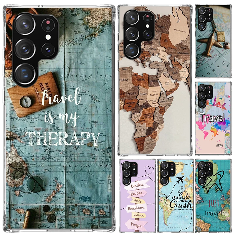 World Map Travel Plans Phone Case for Samsung Galaxy S24 S23 S22 S21 Ultra S20 FE S10 Plus S10E S9 S8 + S7 Edge Soft Print Shell