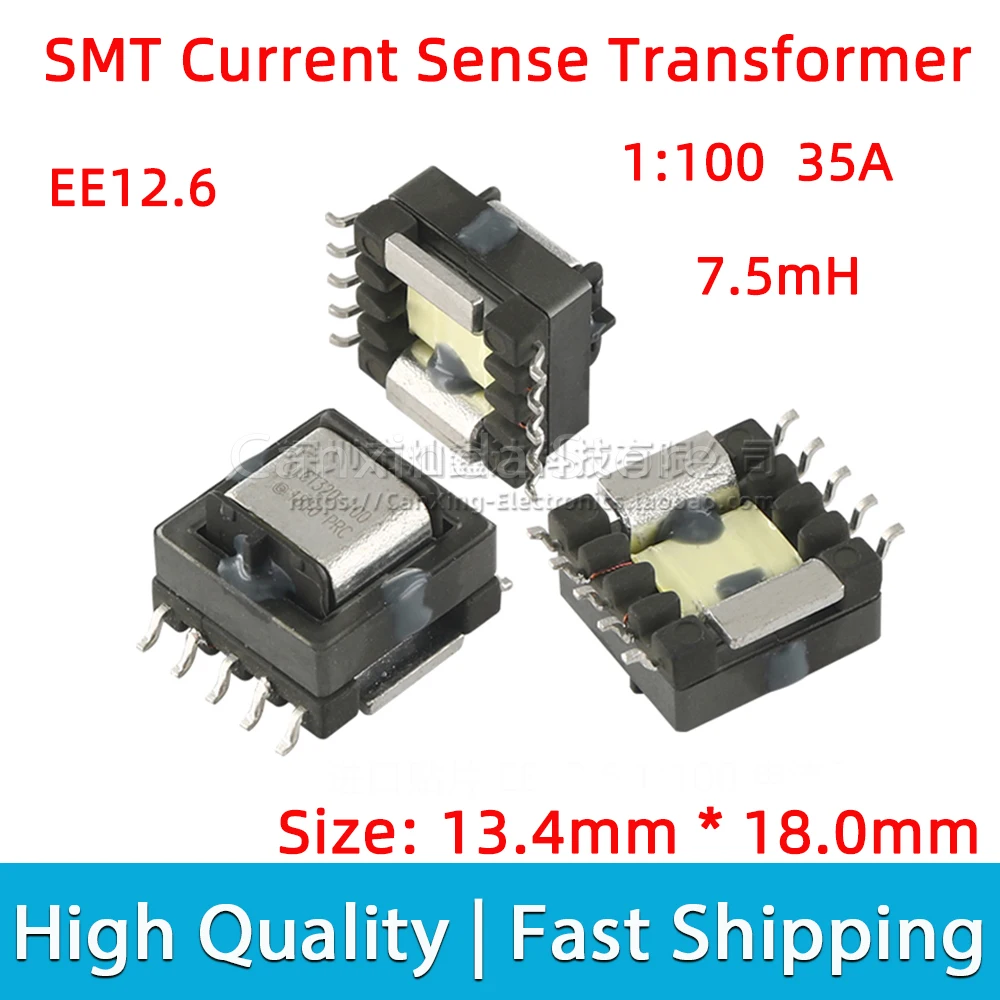 

2PCS SMD SMT Current Sense Transformer EE12.6 Precision 35A High Current Sensor Transformer Turns Ratio 1:100 7.5mH CT320-100