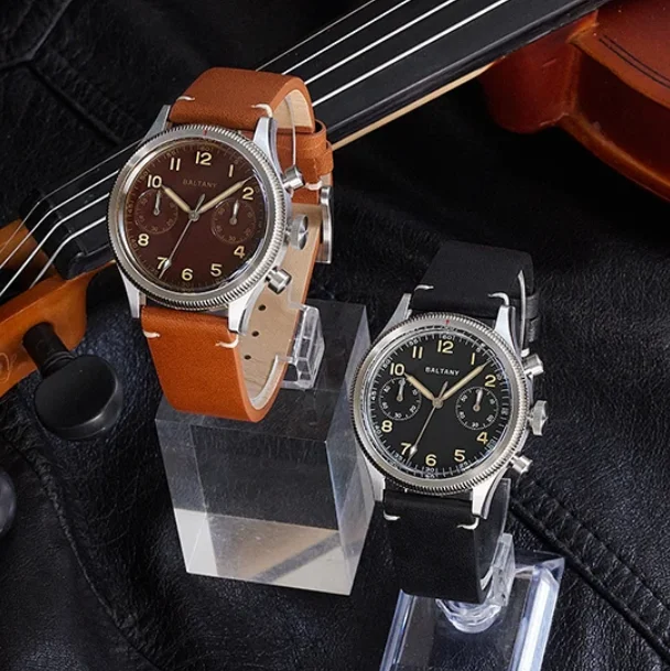 

Мужские часы Baltany с хронографом, 39,8 мм, кварцевые наручные часы Pilot, сапфировое стекло, водонепроницаемость 50 м, C3, светящийся циферблат, 6S21, безель с вращающимся элементом.