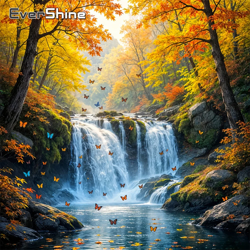 Evershine Diamant Mosaik Fluss Landschaft Voll Platz Runde Diamant Malerei Baum Wasserfall DIY Kreuz Stich Kits Kind Hobby
