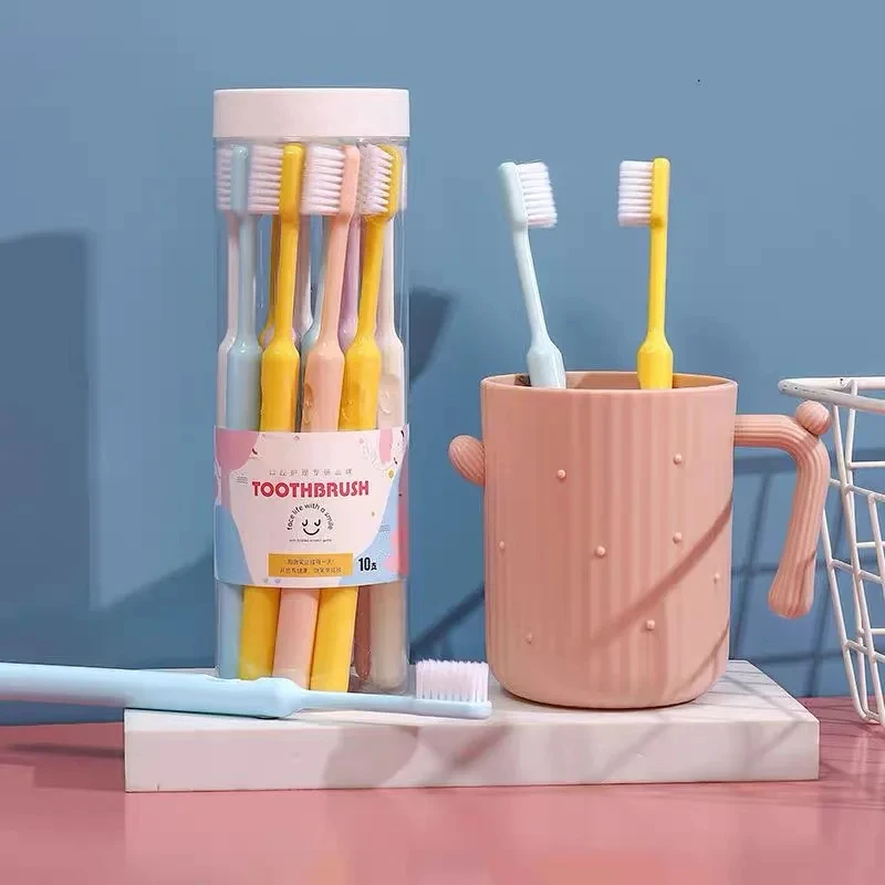 日本の歯ブラシ,女性と男性のための柔らかい毛皮のトラベルバッグ,キャンディーカラー,シンプルでファッショナブル,家族の旅行,10パック
