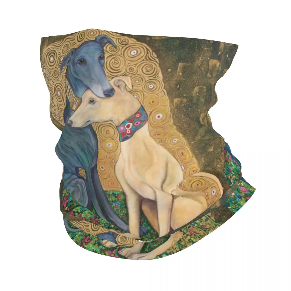 Gustav Klimt Greyhound Dog Bandana Neck Gaiter Windproof Face Scarf Cover Women Whippet Sihthound Dog Headwear Tube Balaclava