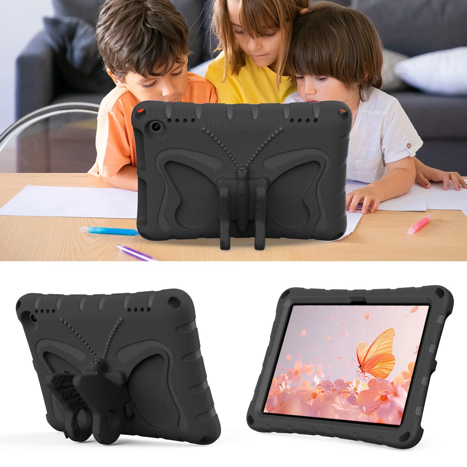 Etui dla dzieci na Amazon Fire HD8 2020 2022 8 cali HD8 Plus 10. 12. generacji, etui EVA z motywem kreskówkowym 3D, podstawka, duży motyl, odporne na wstrząsy. — zdjęcie produktu 6