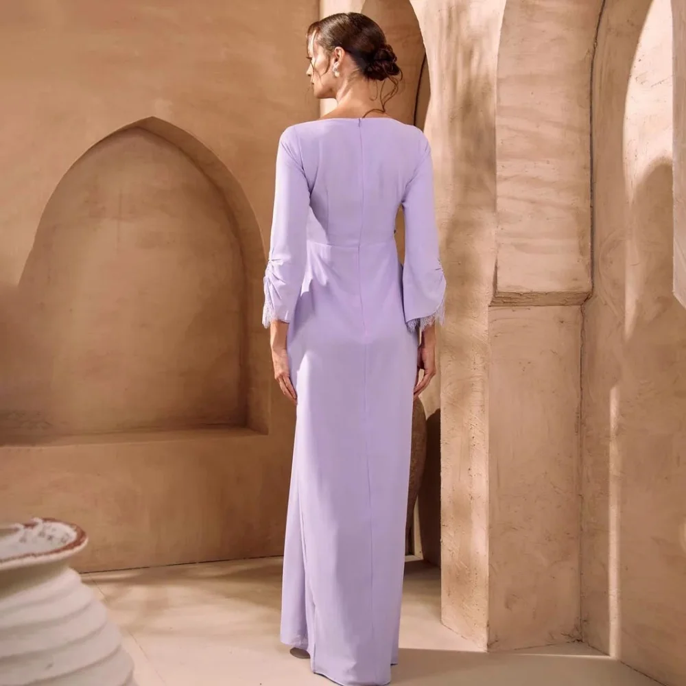 A 라인 우아한 이브닝 드레스 매력적인 사용자 정의 절묘한 긴 소매 댄스 파티 드레스 레이스 아플리케 셔링 파티 가운 вечернее плать