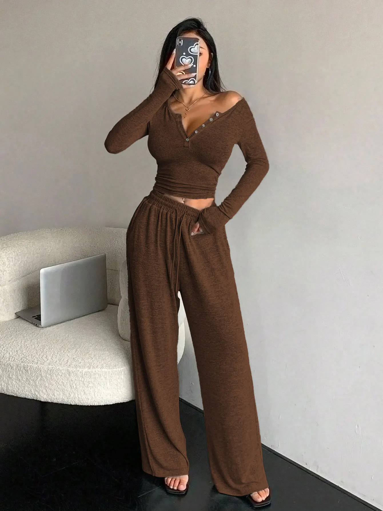 Ensemble pyjama chaud d'hiver pour femmes, pyjama doux et doux pour la peau, pyjama de couchage, pyjama à manches longues, ensemble de vêtements de maison