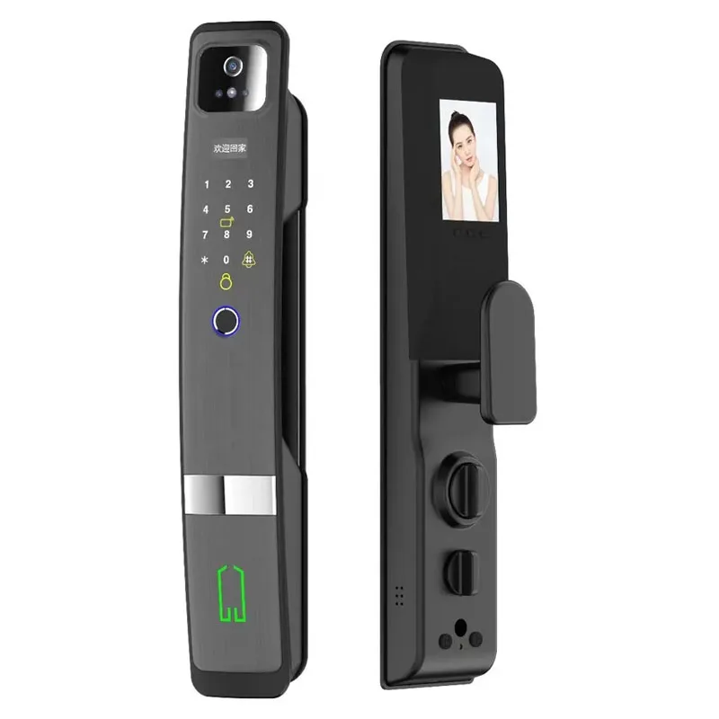 Tuya WiFi Remote Control Electronic 3D Face Recognition Smart Door Lock with Camera Screen Fingerprint and Peephole