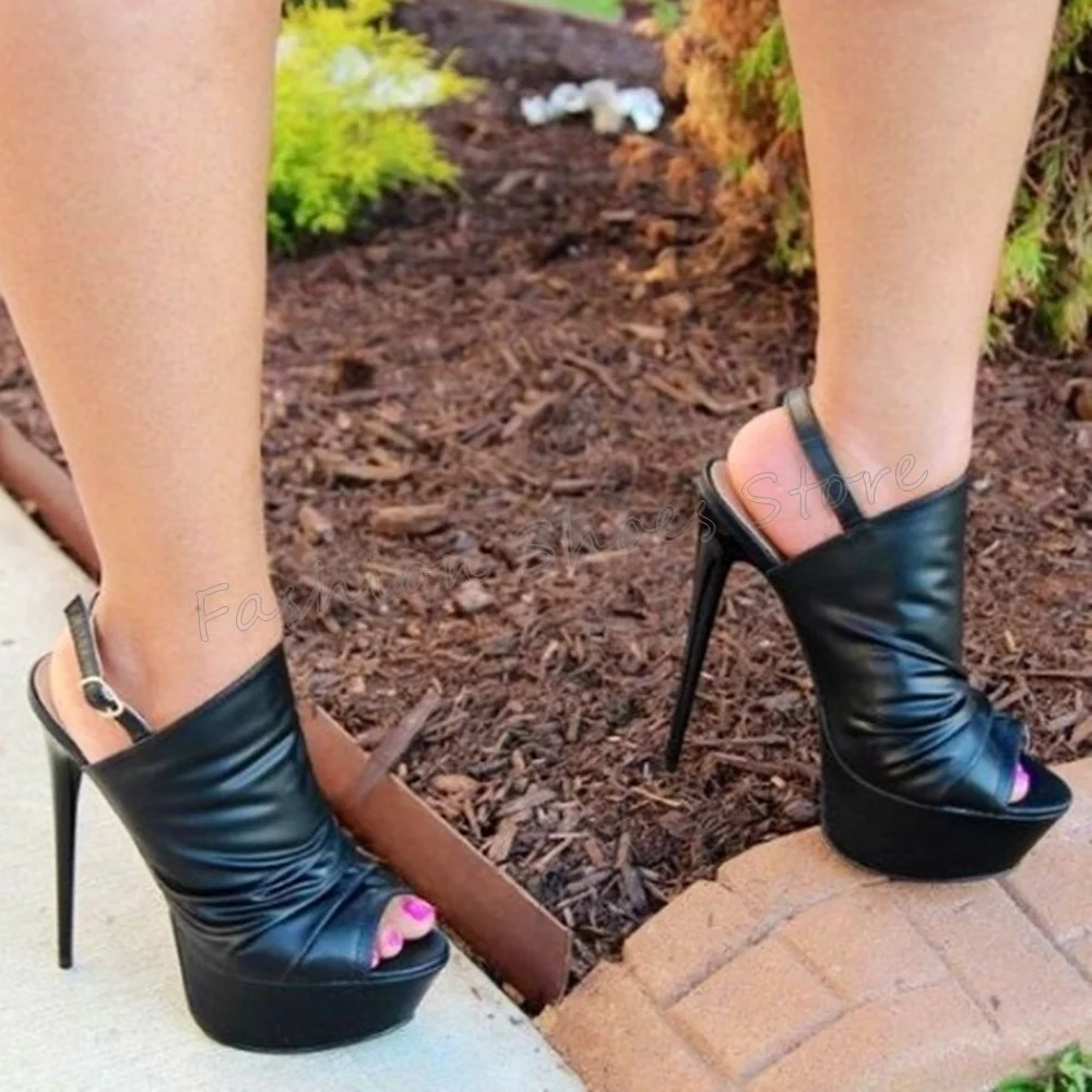 Czarne Czółenka Peep Toe na Platformie z Plisami Szpilki Wysokie Obcasy Buty na Obcasie dla Kobiet Modne Obcasy Nowe Zapatos Para Mujere 2026