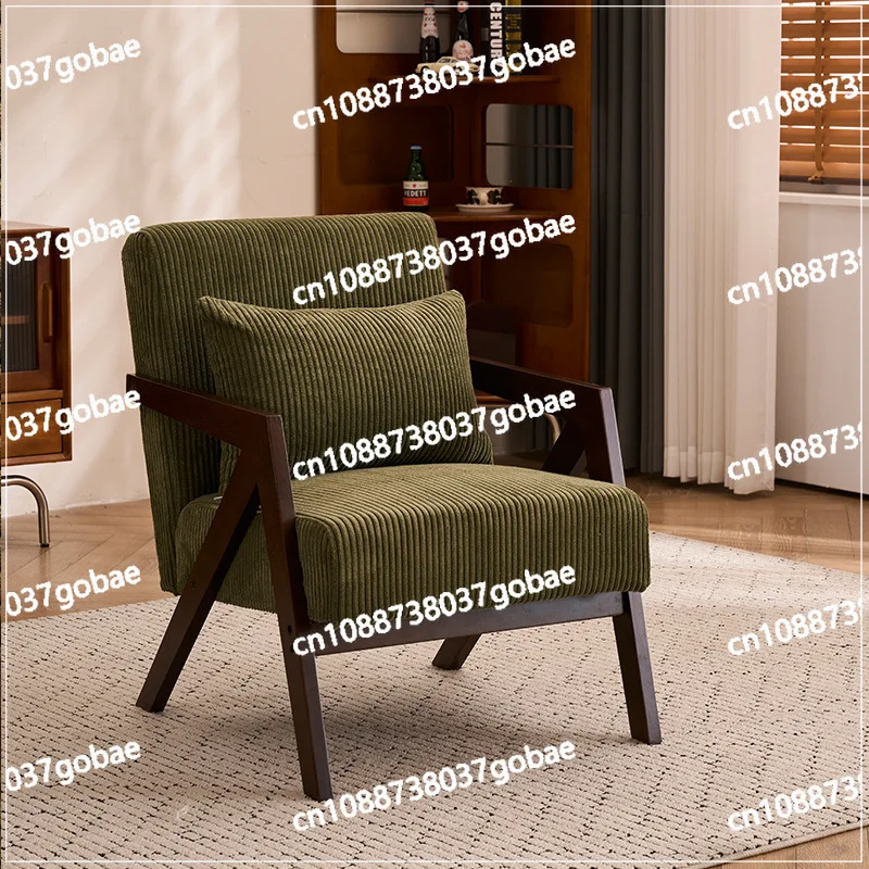 

Solid wood single sofa chair wabi sabi bed and breakfast hotel living room balcony leisure chair fabric sofa