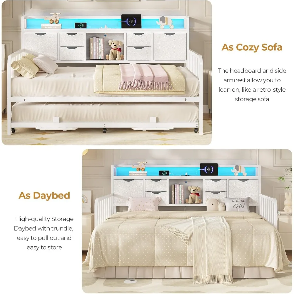 سرير نهاري مع دولاب، سرير نهاري مزدوج مع لوح رأسي للتخزين ومحطة شحن، سرير معدني مزدوج قابل للتعديل الارتفاع