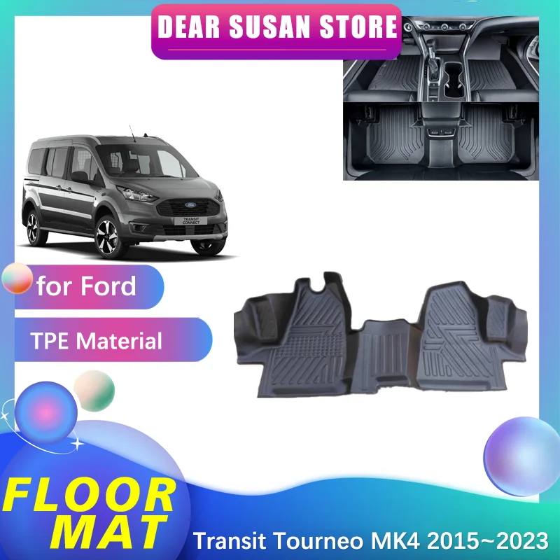 Floor Mat for Ford Transit Tourneo T-Series MK4 2015~2023 Part Foot TPE Liner Interior Carpet Pad Custom Cover Rug Accessories