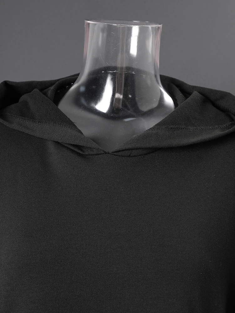 [EAM] Black Grid Hollow Out Big Size Casual Sweatshirt New Hooded Long Sleeve Women Fashion Tide Spring Autumn 2026 CPG6782