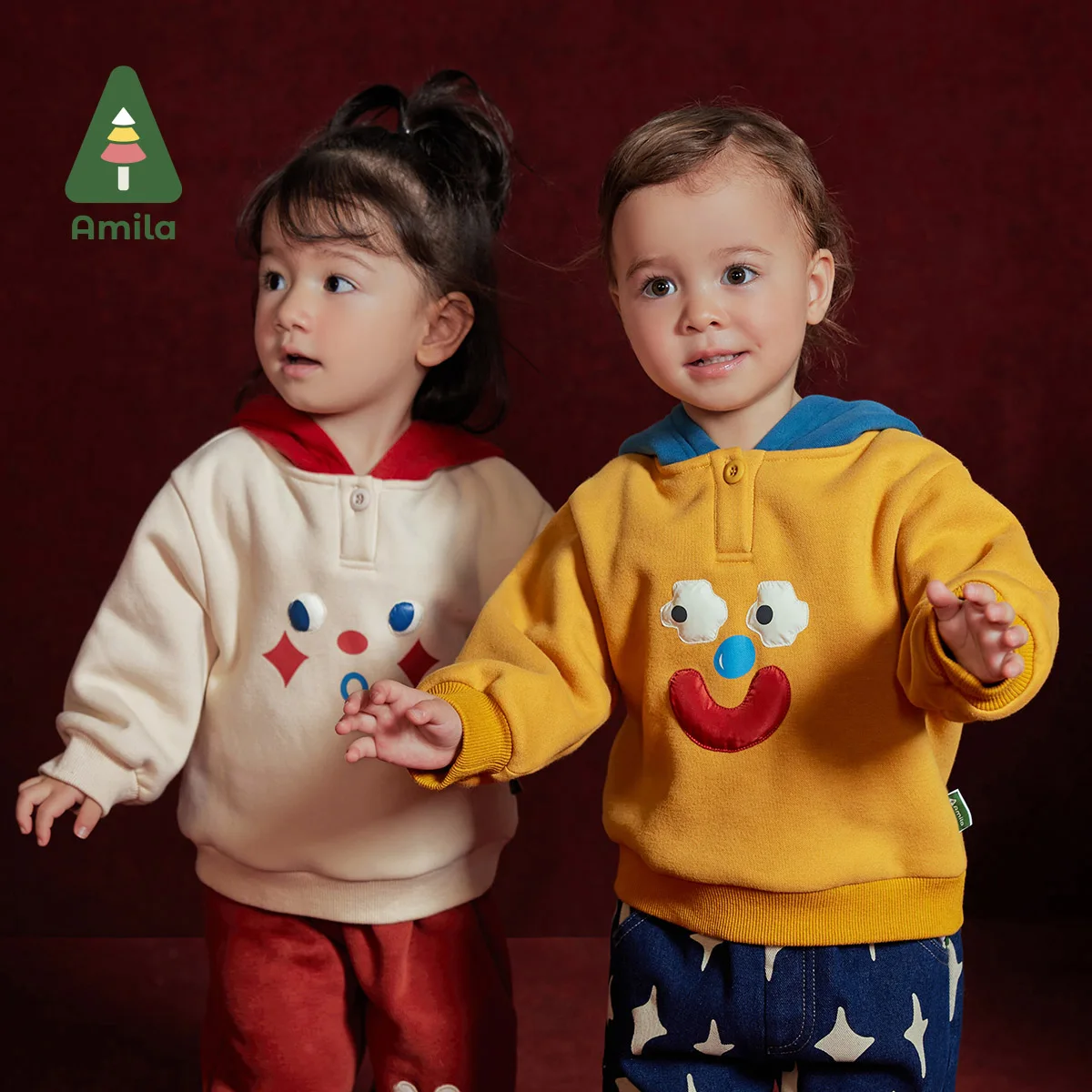 Amila Baby Children Hoodie 2024 Winter New Multicolour Hooded Fleecing Dropped Shoulder Sleeves Soft Color Blocking  Baby Clothi