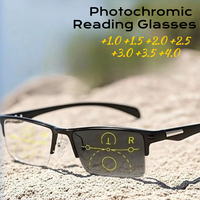 Half Frame Men Business Reading Glasses Photochromic Progressive Multifocal Far Sight Glasses Anti-blue Light Presbyopia Glasses