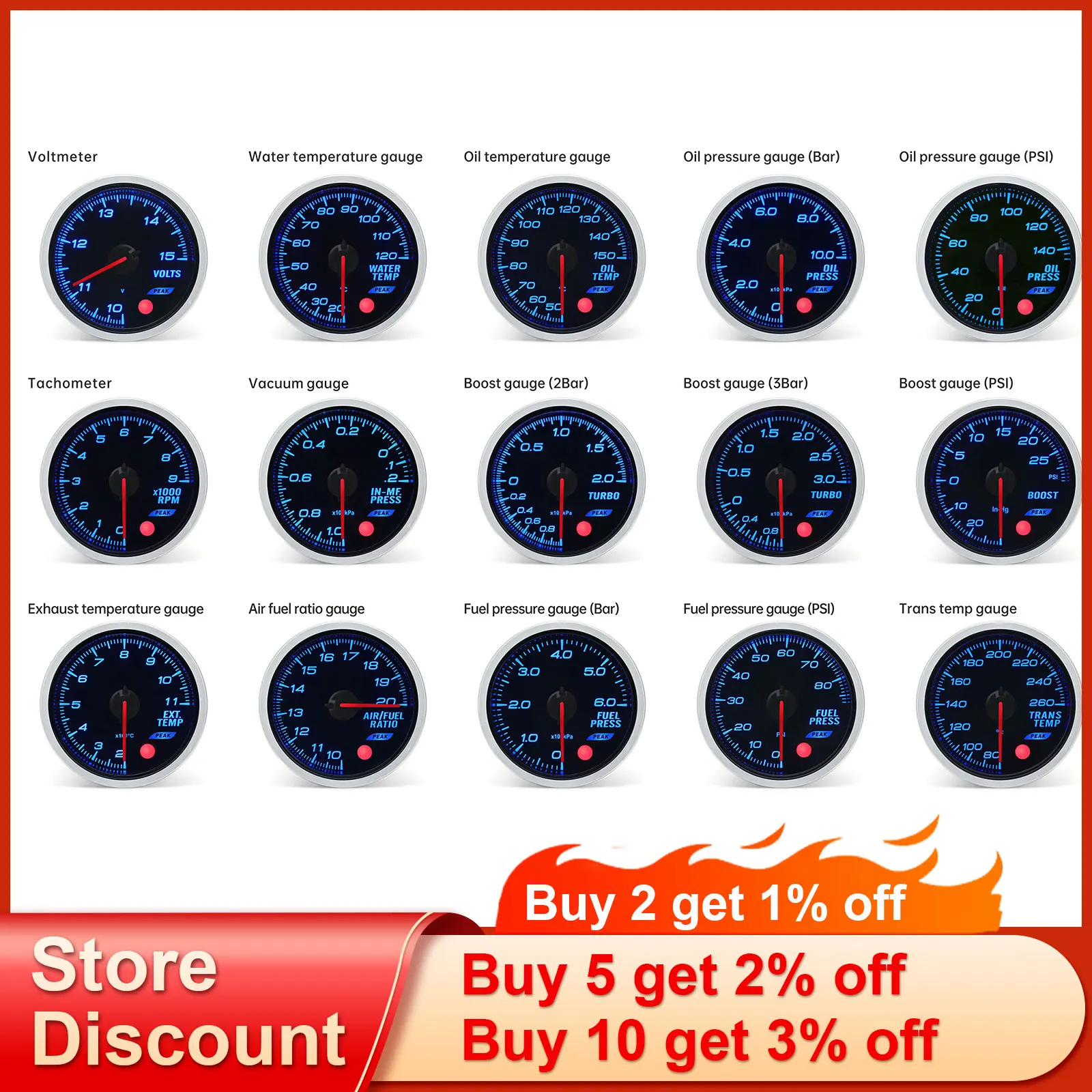 Auto Turbo Boost Gauge 2 Inch 52MM Smoke Lens 3Bar 2Bar PSI Turbo Gauge Car Turbo Boost Meter With Electronic Sensor 8 Colors