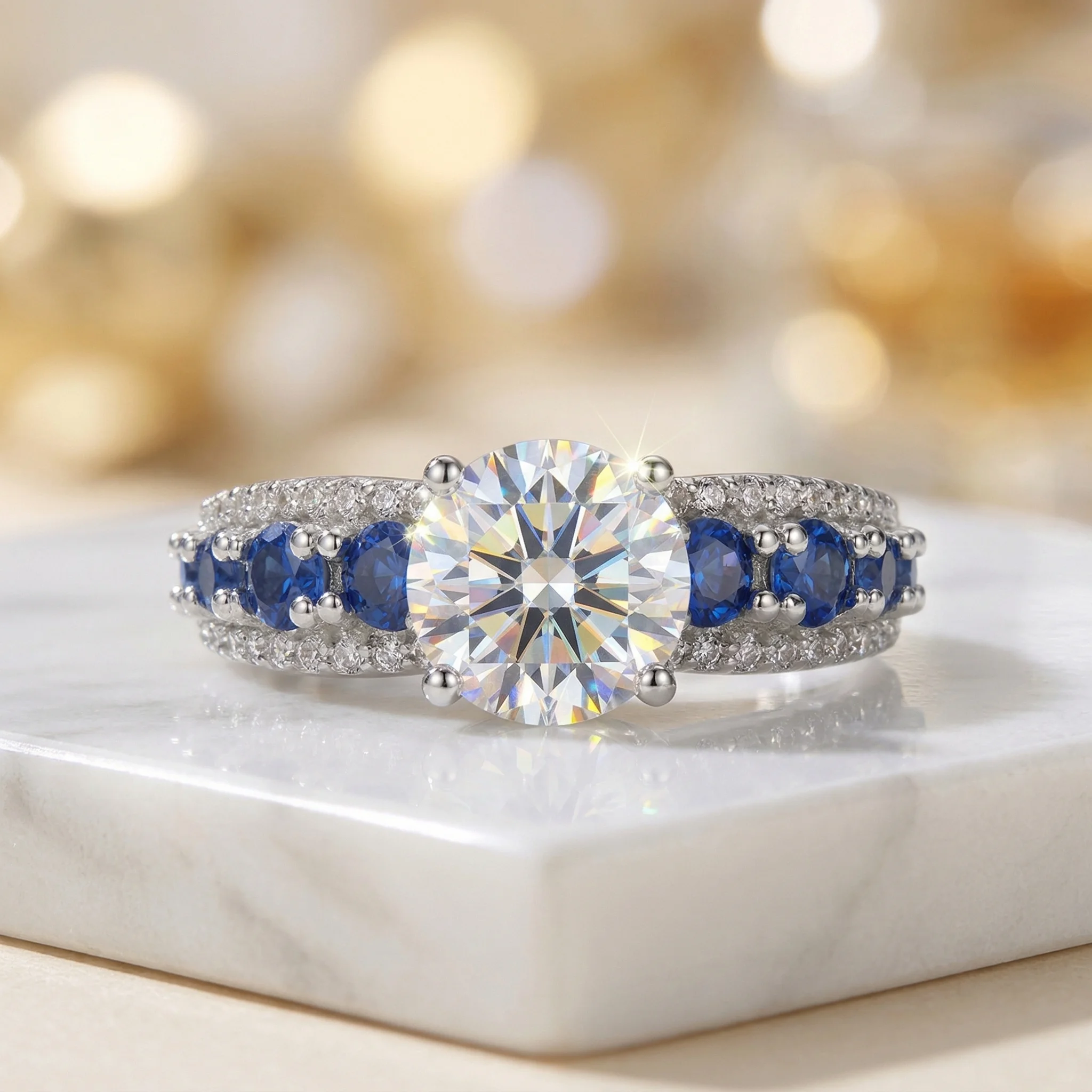 

Vintage 3CT Round Moissanite Sapphire Ring S925 Silver D Color VVS1 Pave Setting Fashion Wedding Band For Women