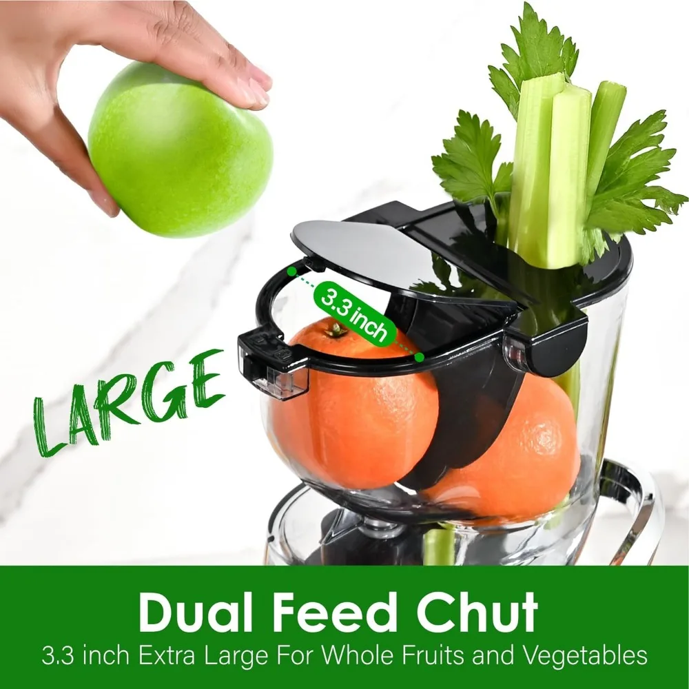 Cold Press Juicer Machines, Slow Masticating Juicer With 83mm Big Wide Chute for Whole Fruits and Vegetables