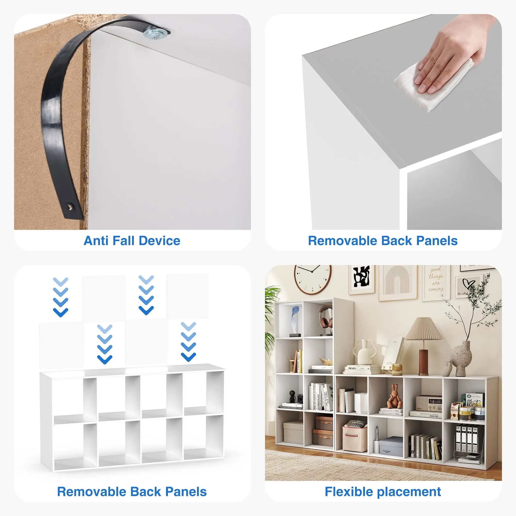 8 Cube Storage Organizer,Open Bookcase with 4 Removable Back Panels, for Living Room, Bedroom, Entrance Hall &Office,47.7