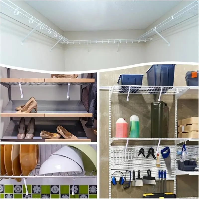 1Pair Wall Mounted Metal Wire Rack Mounting Brackets Wire Shelving Support Brackets for Support Closet Wire Enduring 