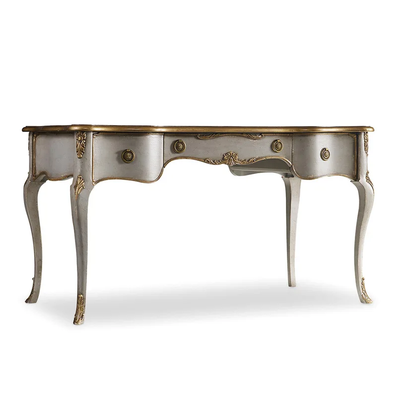 

Solid wood retro old-fashioned desk and chair combination, European-style 1.3-meter curved gold-painted carved study