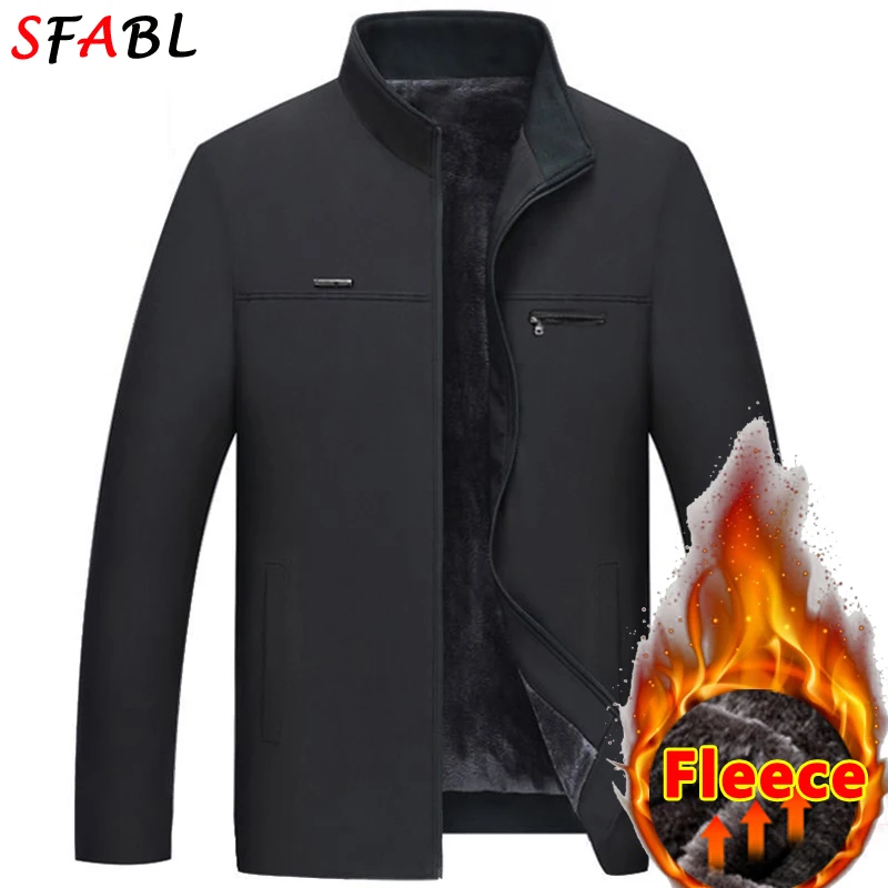 

Деловая мужская зимняя куртка на флисовой подкладке, осенне-зимняя теплая мужская зимняя куртка, новая ветровка, повседневная куртка, однотонная черная