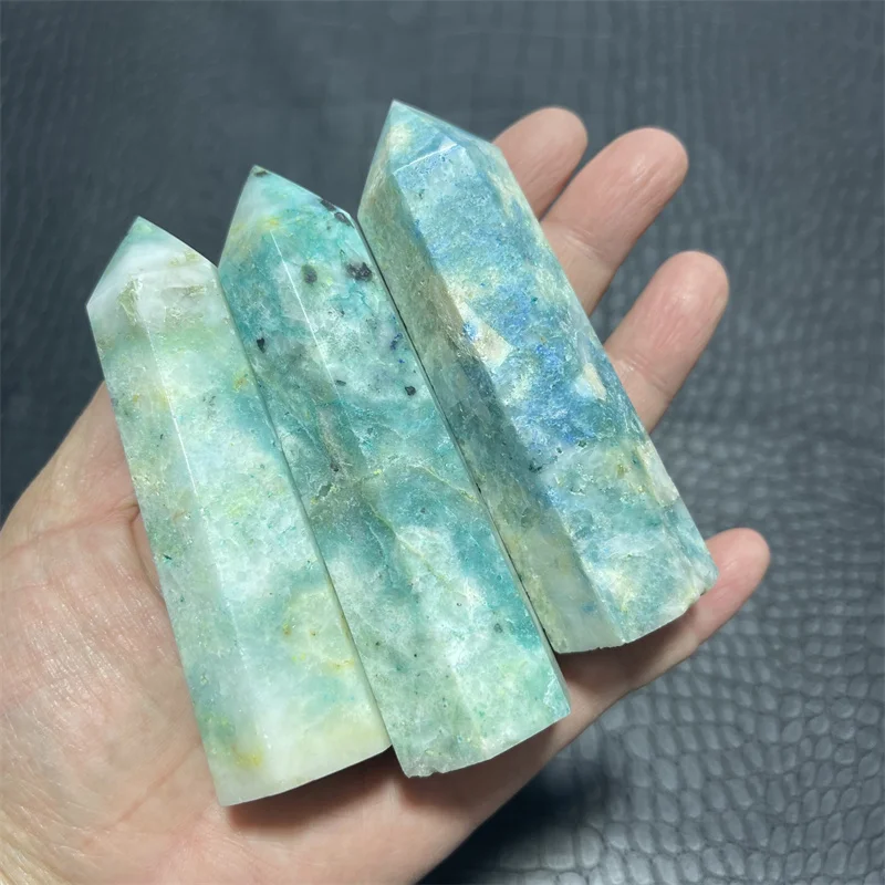 3pcs Natural Crystal Point Fynchenite Healing Obelisk Reseda Quartz Wand Green Ornament for Home Decor