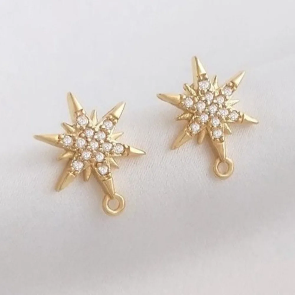 

Copper 14K Gold Color Zircon Hexagram with Suspension Ring Handmade DIY Earrings Ear Jewelry Earrings Accessories Material