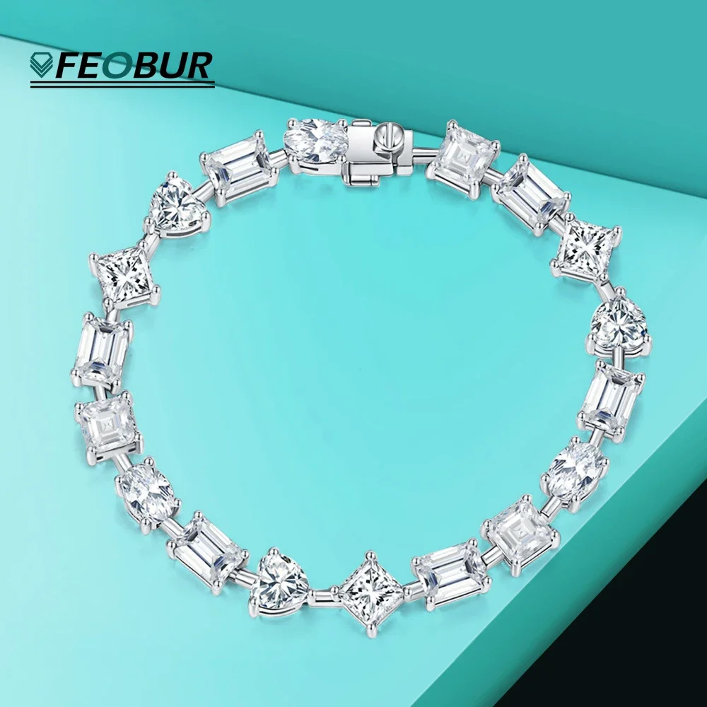 Irregular Full Moissanite Bracelet for Women 1 Carat Princess Square Heart Oval Emerald Cut Diamond 925 Sterling Silver Bracelet