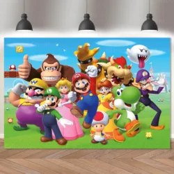 Super Mario Bros Backdrop Boys Kid Birthday Party Decoration Banner Poster Photography Background Baby Shower Studio Props