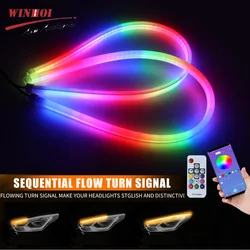 2PCS RGB Car Led Strip Lights Sequential DRL Daytime Running Lights with Turn Signal with App Control Flexible Decorative Strip