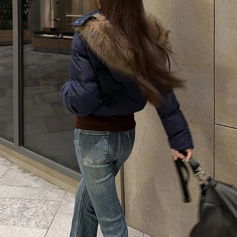 Warme Jacke mit Kapuze für Damen, Neu, 2025, Herbst-Winter-Oberbekleidung, dick gepolstert, schlank, kurze Parkas, abgeschnittener Puffer-Blasenmantel, weiblich