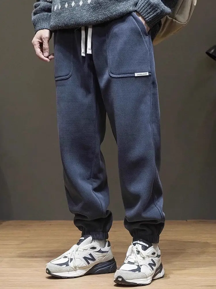 

Мужские спортивные брюки свободного кроя в американском стиле, на флисовой подкладке, осенне-зимние, модные, удобные, дышащие, карго-брюки