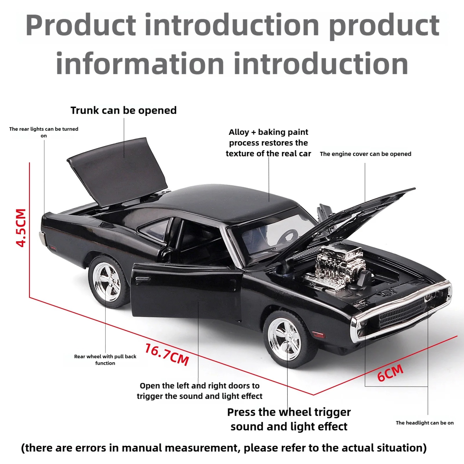 1:32 Simulation 1970 Dodge Charger Alloy Sports Car Model Sound Light Pull Back Luxury Car Children's Toy Gift Ornaments