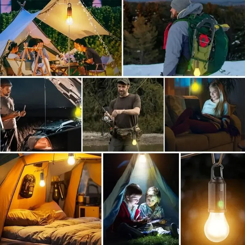 1-4Pcs Solar Camping Lamp Bulbs USB&Solar Charge Outdoor Hanging Lamp Emergency Light Hook Up Portable Lantern Night Lights