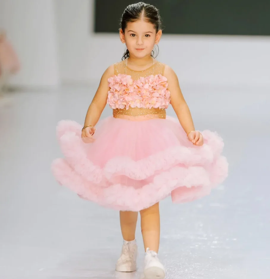 

Flower Girl Dresses Tiered Puffy Tutu Outfit 3D Floral Birthday Party Gowns Kids Wedding Guests Dresses Christmas Dress