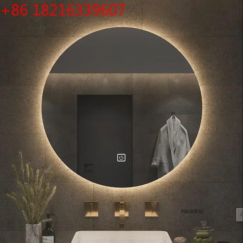 YAO Home Bathroom Mirror LED Round Smart Bath Mirrors Toilet Vanity Makeup Mirror with Light Anti-fog Touch Sensor Luminous Mirr