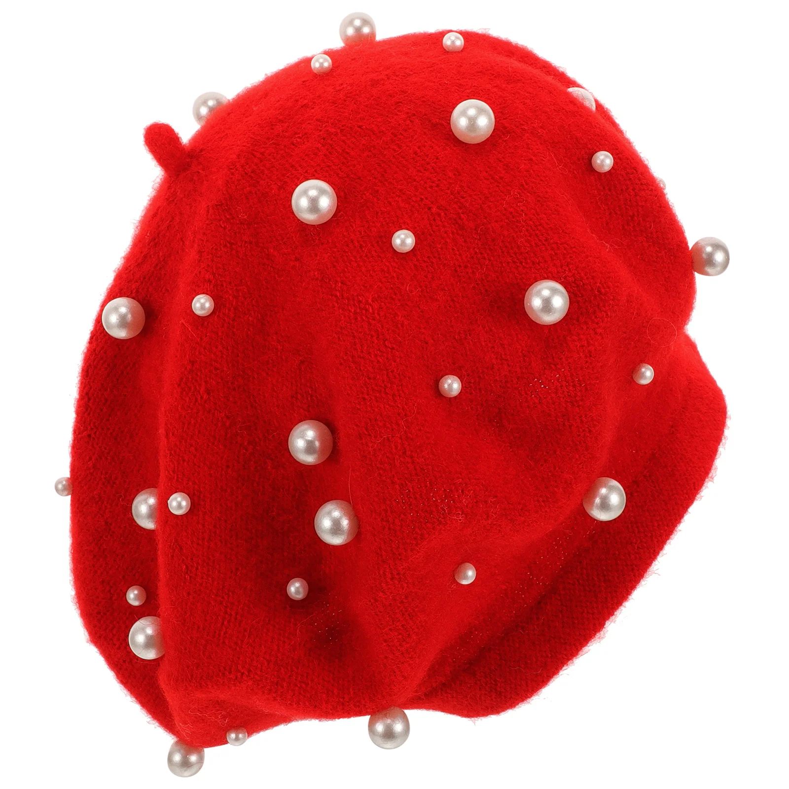 

Women's Pearl Beret Autumn Winter Heavy Work Hats Red Free Size Beaded Rivet Wool Beret Casual Outdoor Knit Hat