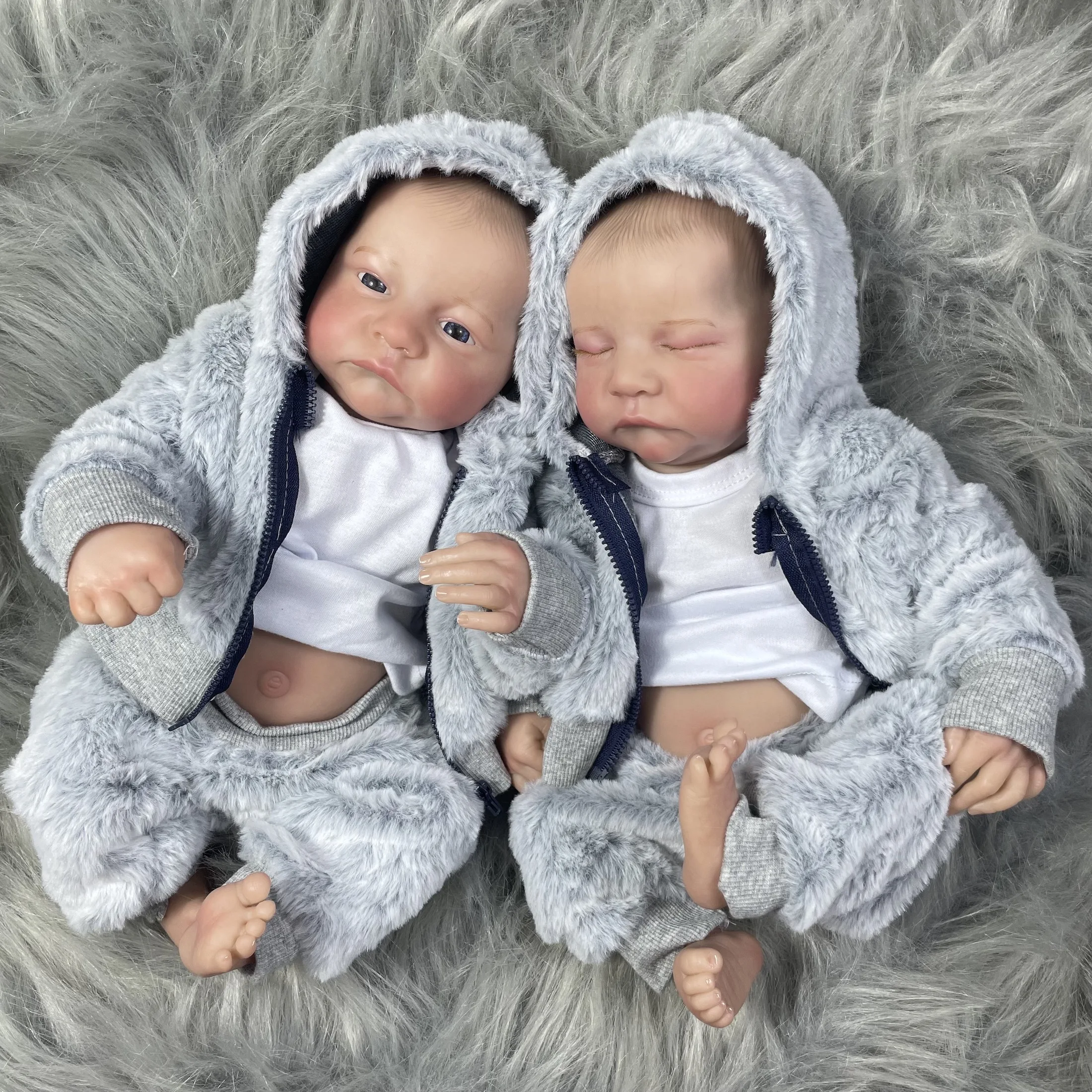 17inch Levi Twins Reborn Baby Doll Full Vinyl Body Washable Boy or Girls 3D Painted Skin Visible Veins Newborn Doll Toy Figure