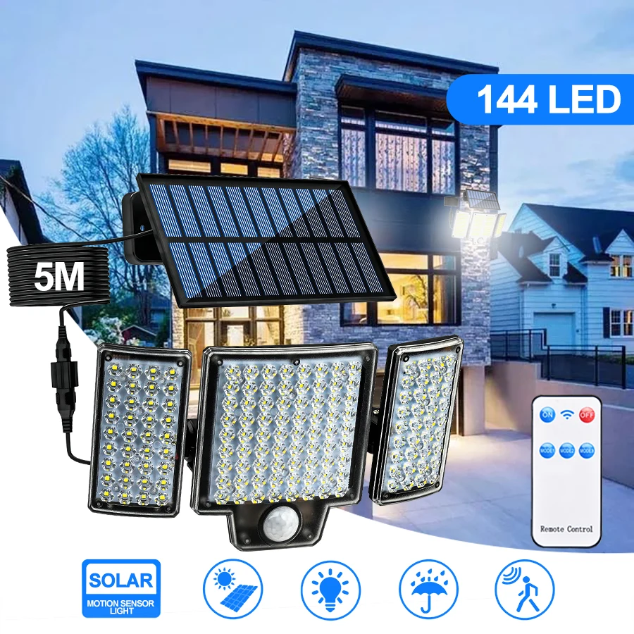 Lámpara Solar LED con Sensor de movimiento para exteriores, luces de inundación con Control remoto, luces de seguridad impermeables IP65, 280