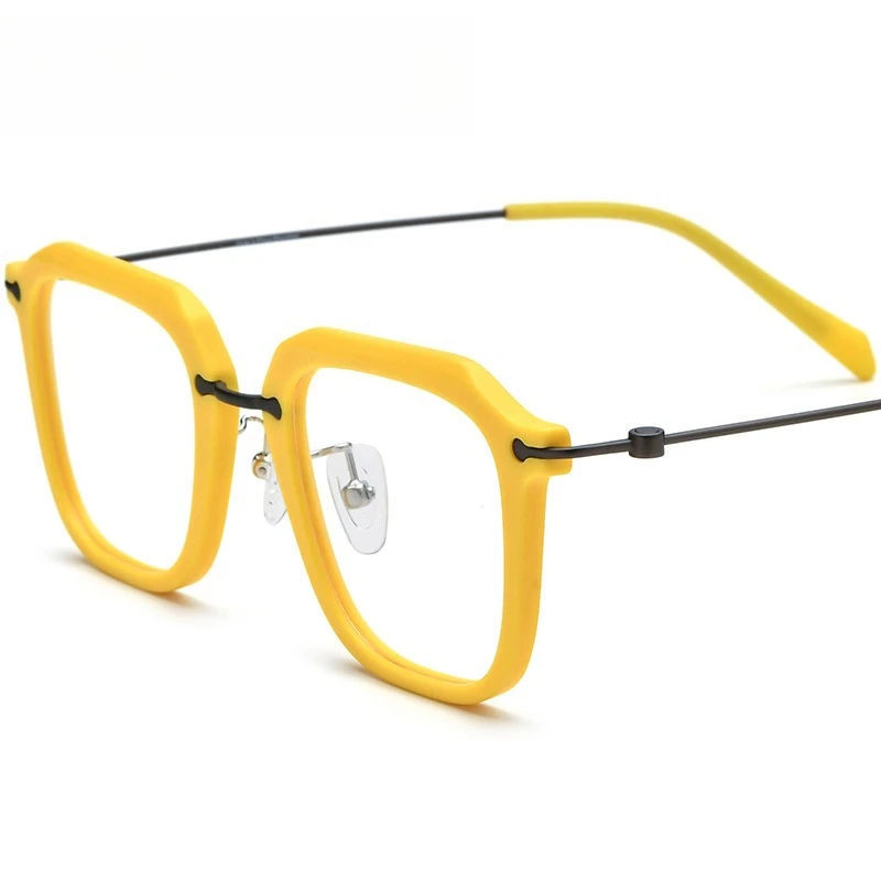 

New Acetate & Titanium Square Eyeglass Frames - Unisex Harajuku Style, Prescription Lenses & Blue Light Filtering Available